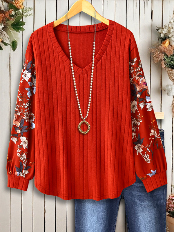 Rustic Bloom Sleeve Knit Top