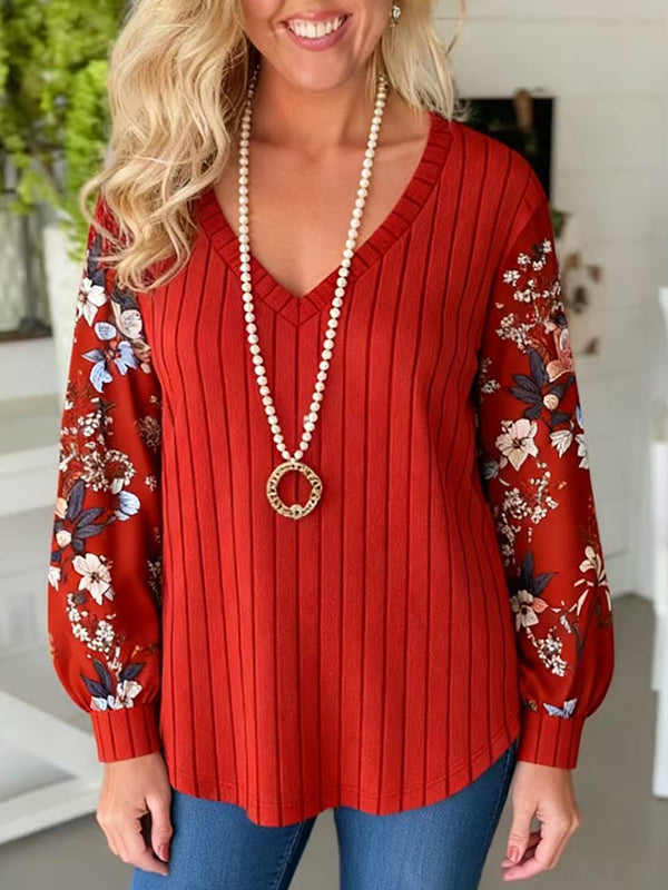 Rustic Bloom Sleeve Knit Top