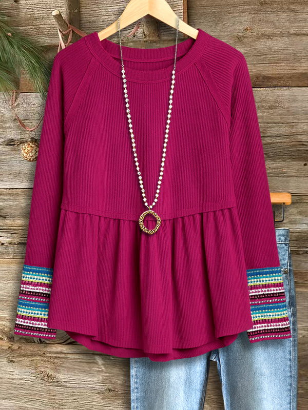 Ribbed A-Line Raglan Sleeve Babydoll Top