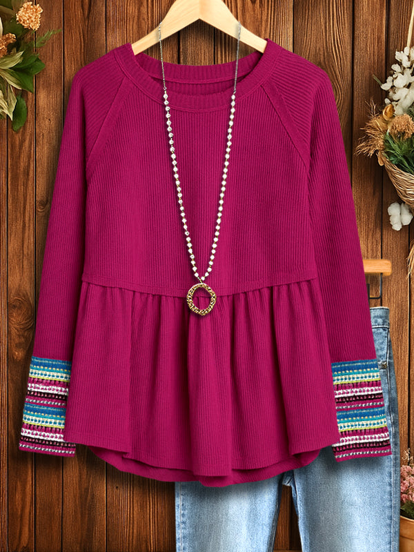 Ribbed A-Line Raglan Sleeve Babydoll Top