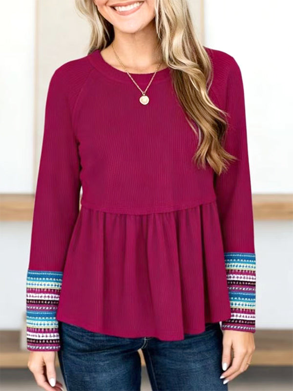 Ribbed A-Line Raglan Sleeve Babydoll Top