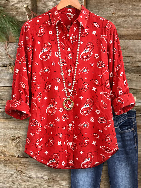 Paisley Print Roll-Tab Sleeve Shirt