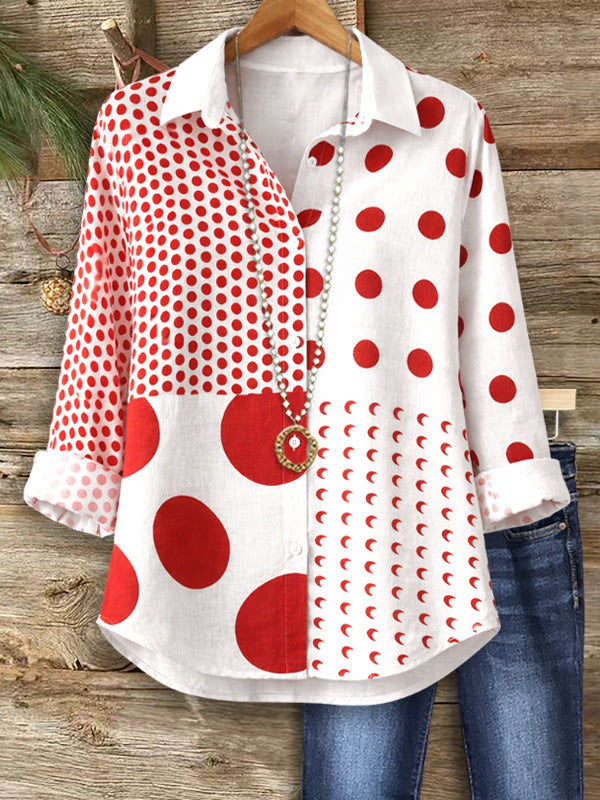 Colorblock Polka Dot Button-Up Shirt