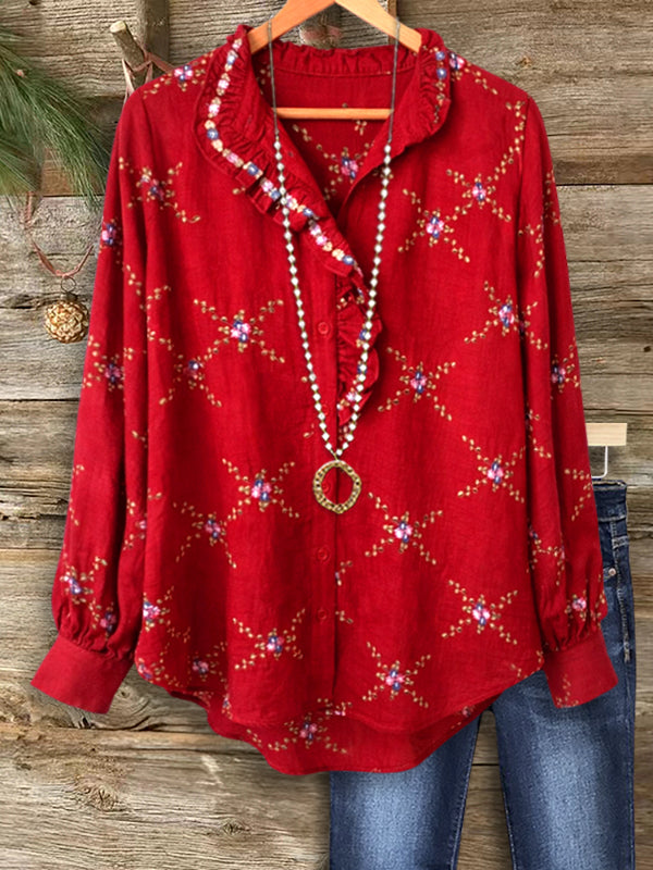 Scarlet Ruffle Button Blouse