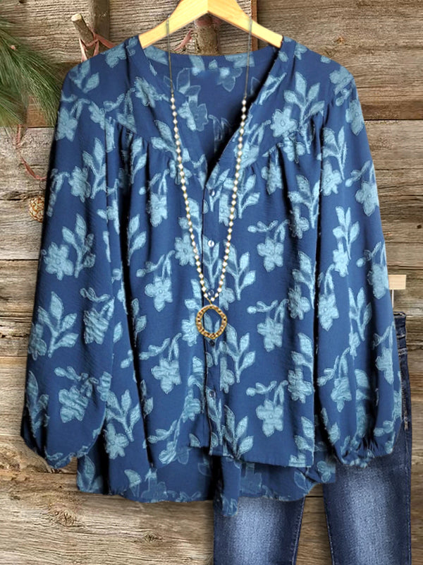Coastal Bloom V-Neck Blouse