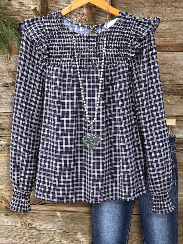 Harbor Breeze Smocked Plaid Blouse