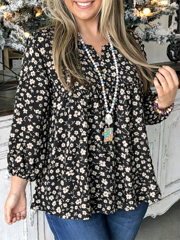 Black Floral Babydoll Blouse
