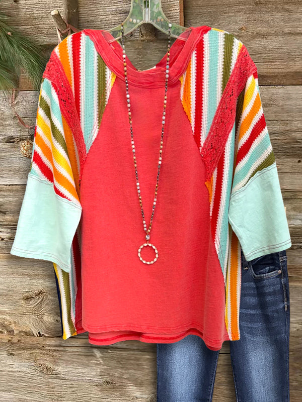 Sunset Trails Patchwork Hoodie Top