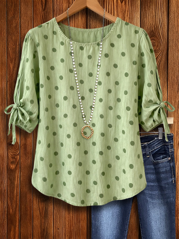 Meadow Dot Tie-Sleeve Blouse