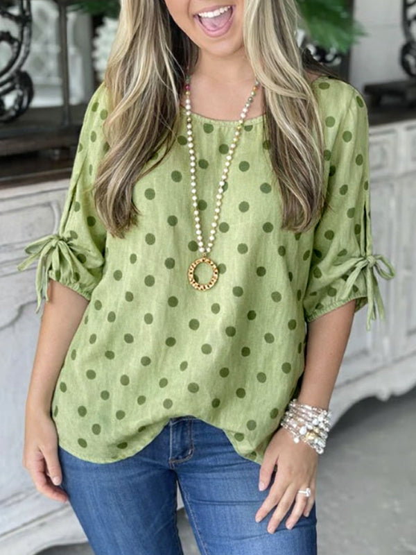 Meadow Dot Tie-Sleeve Blouse
