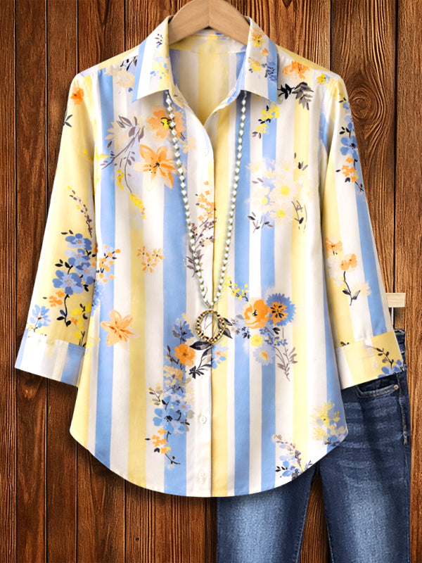 Sunny Breeze Floral Stripe Shirt