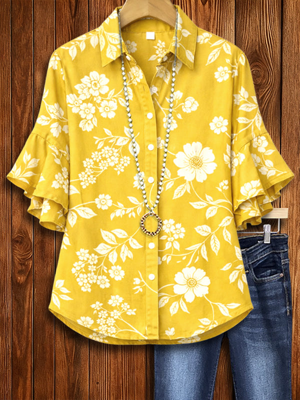 Golden Glow Floral Button Shirt