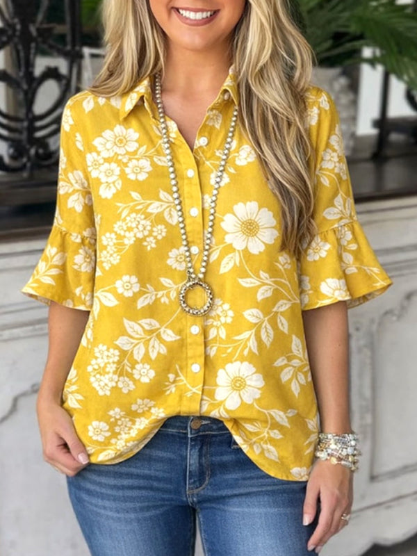 Golden Glow Floral Button Shirt