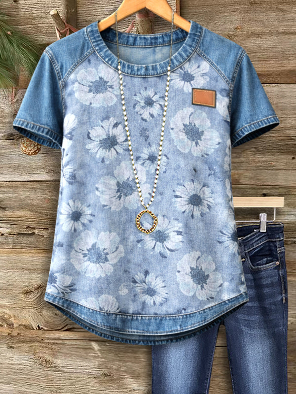 Denim Bloom Casual Tee