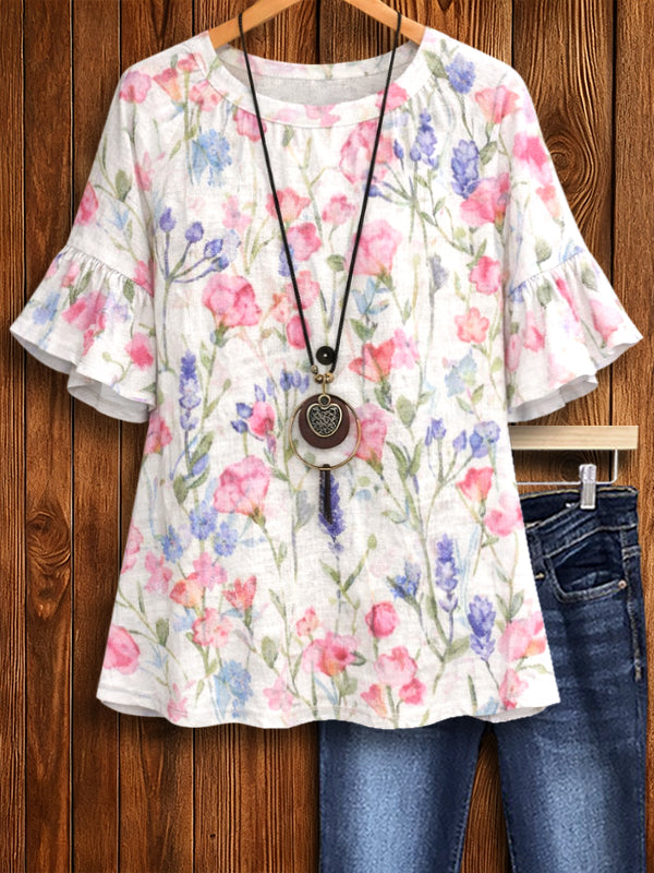 Meadow Breeze Ruffle Sleeve Blouse