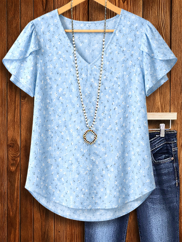 Sky Blossom Flutter Sleeve Top