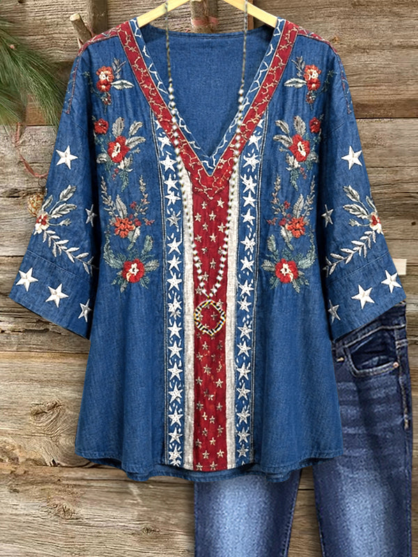 Freedom Bloom Denim Tunic