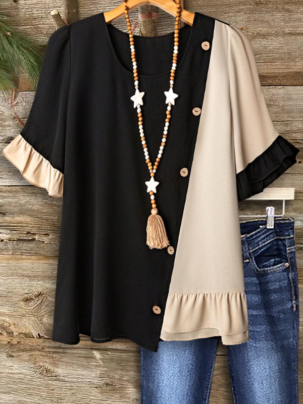 Downtown Contrast Button Blouse