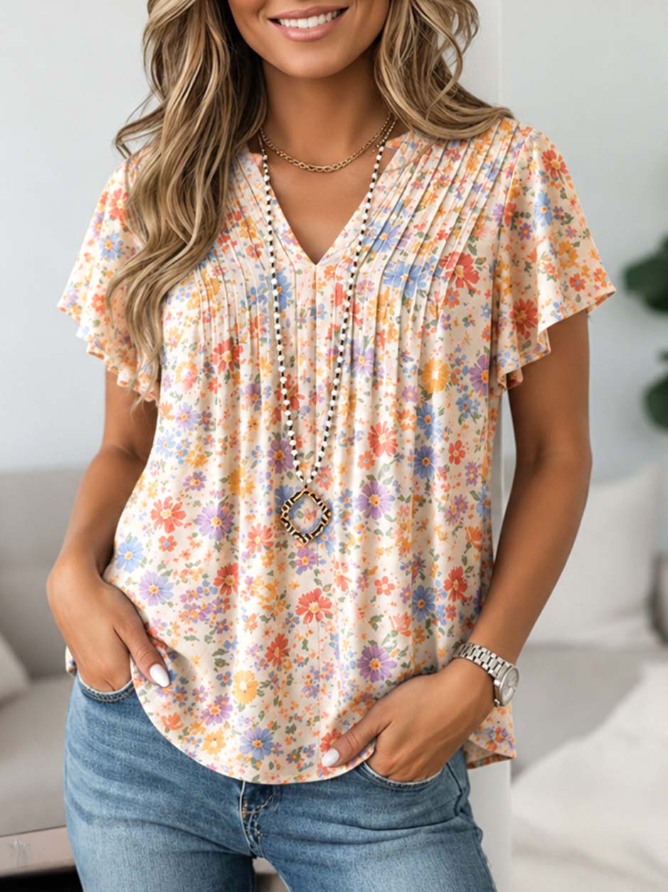 Meadow Bloom Pleated Blouse