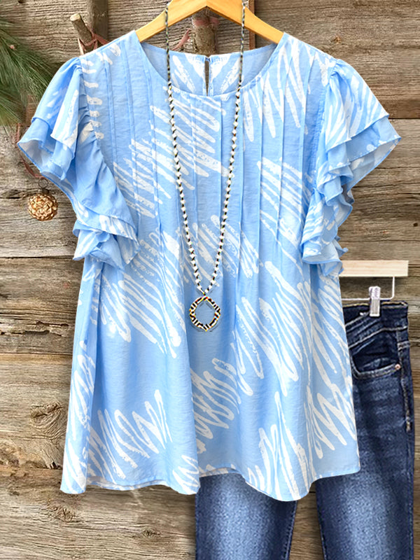 Sky Whisper Ruffle Sleeve Top