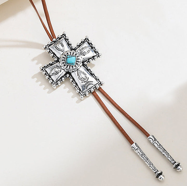 Retro Cross Love Leather Cord Necklace