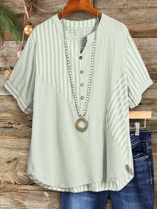 Striped Patchwork Casual Blouse