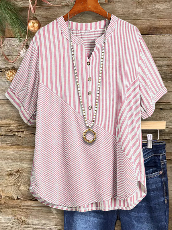 Striped Patchwork Casual Blouse