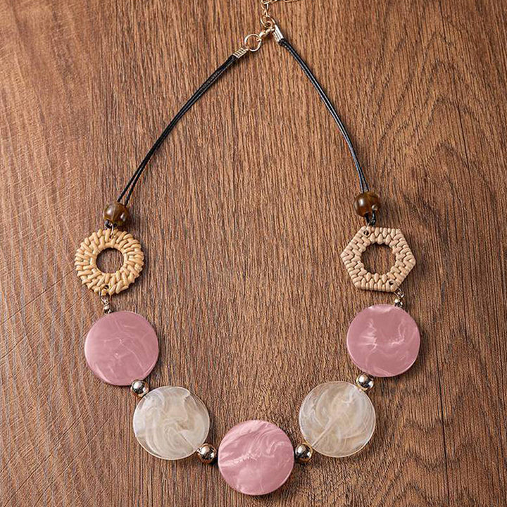 Rattan Acrylic Disc Necklace