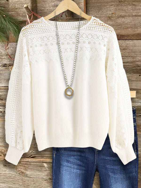 Ivory Lace Puff Sleeve Sweater