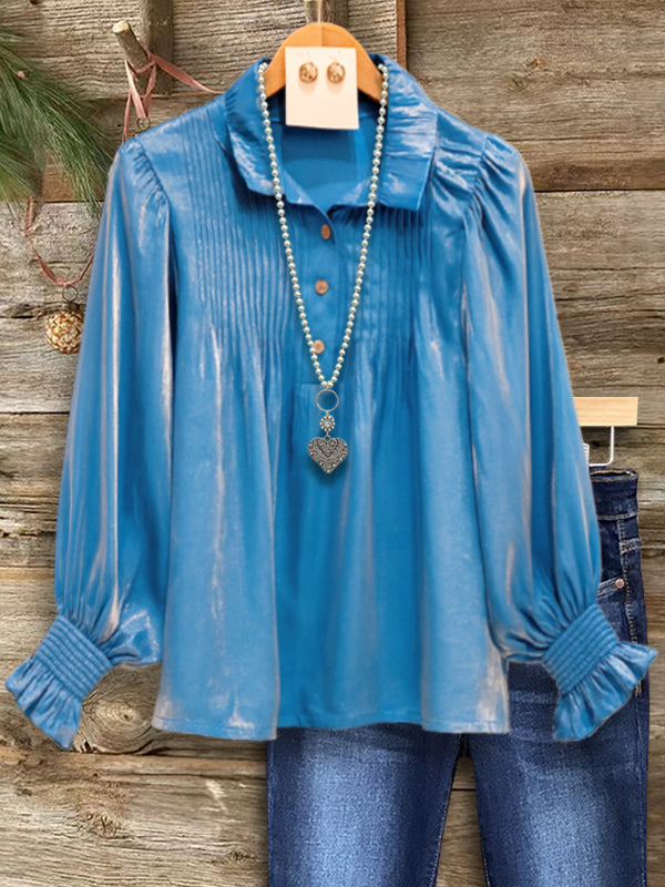 Skyshine Satin Puff Sleeve Blouse