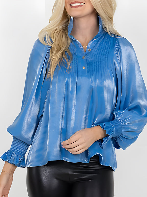 Skyshine Satin Puff Sleeve Blouse