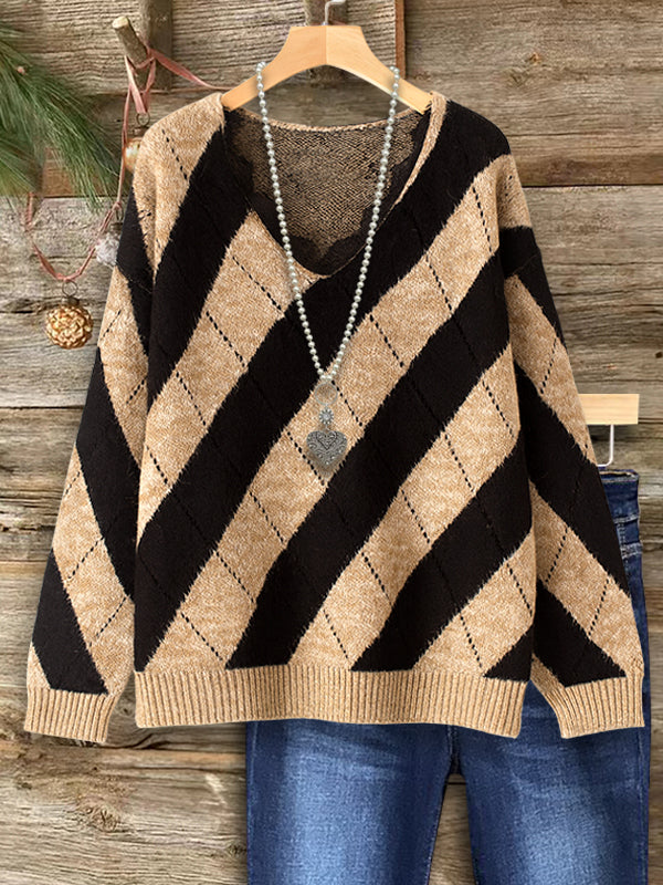 Cozy Diamond Knit V-Neck Sweater