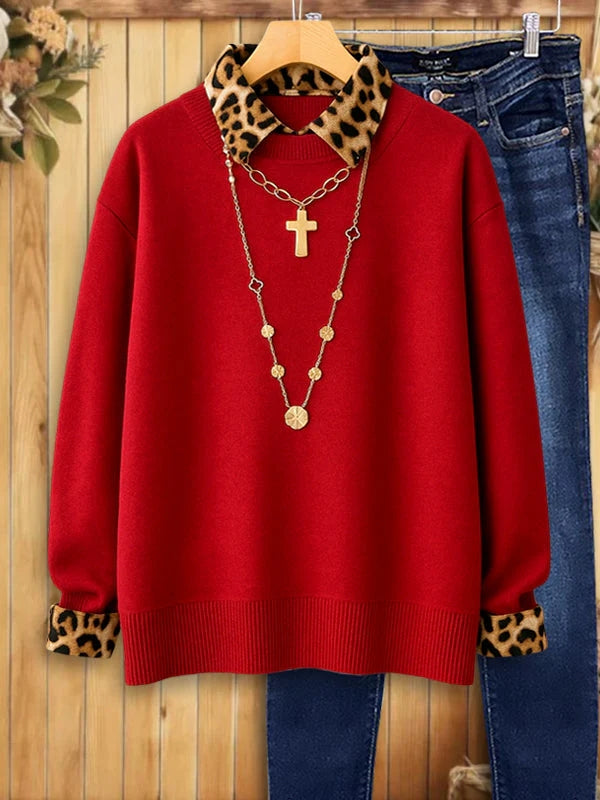 Leopard Print Patchwork Casual Sweatshirt