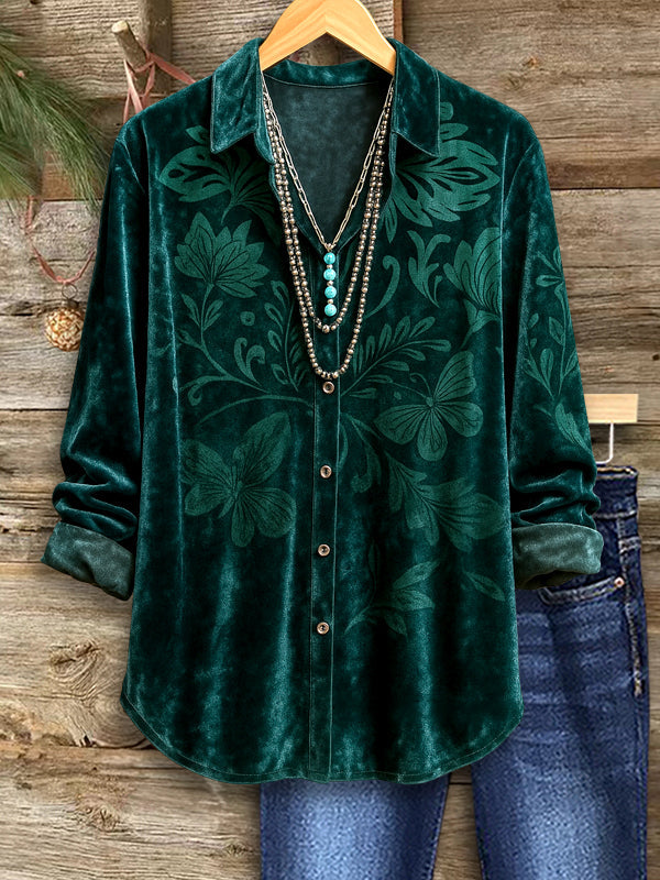 Nature Print Velvet Blouse