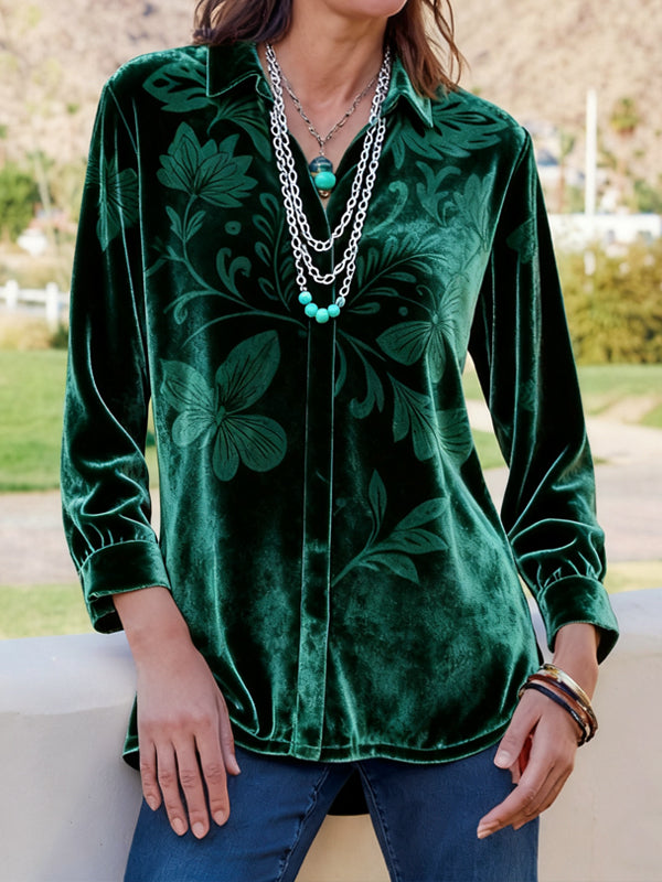 Nature Print Velvet Blouse