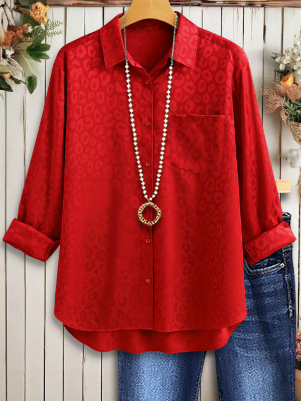 Leopard Print Satin Casual Blouse