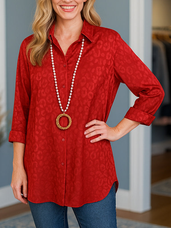 Leopard Print Satin Casual Blouse