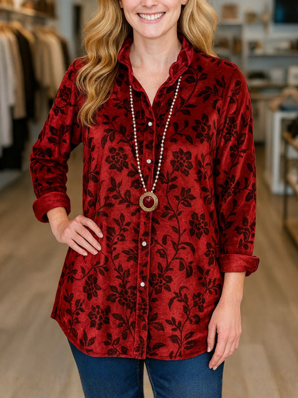 Floral Velvet Casual Shirt