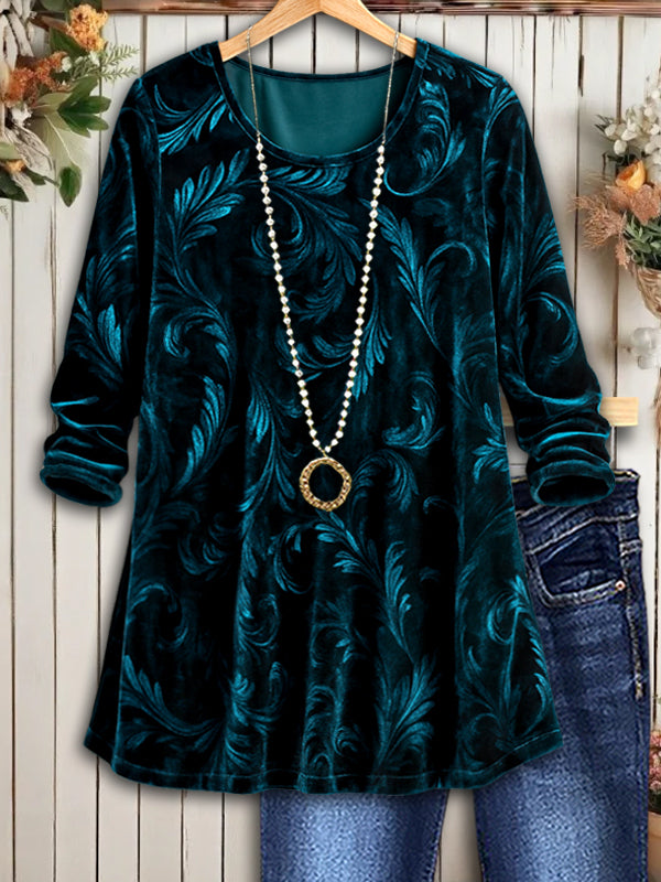 Elegant Leaf Velvet Blouse