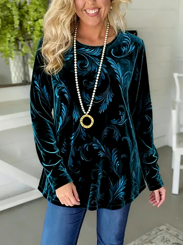 Elegant Leaf Velvet Blouse