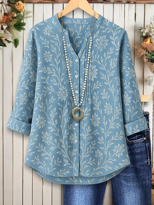 Floral Pleated Casual Blouse