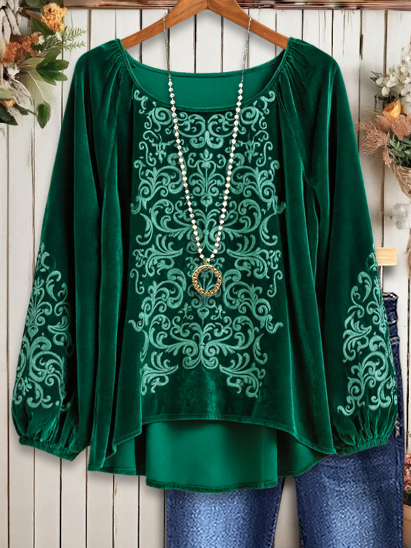 Ethnic printed Velvet Blouse