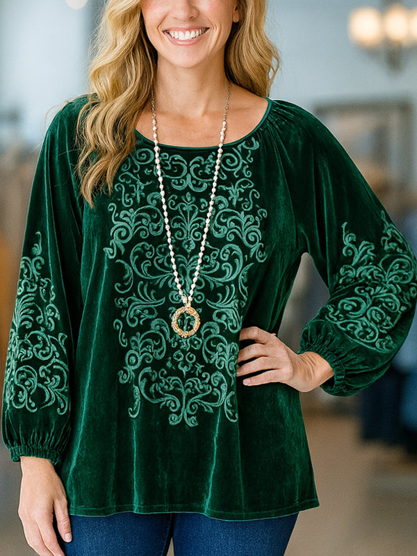 Ethnic printed Velvet Blouse