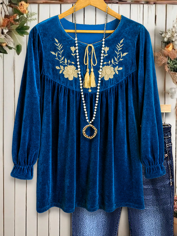 Midnight Bloom Velvet Babydoll Blouse