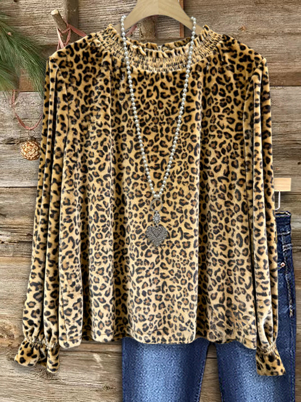 Leopard Ruffled Velvet Top