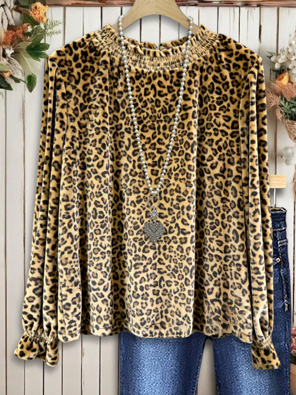 Leopard Ruffled Velvet Top