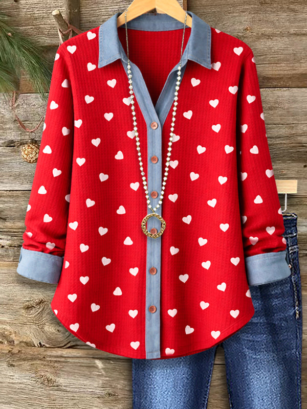 Red Heart Button Blouse