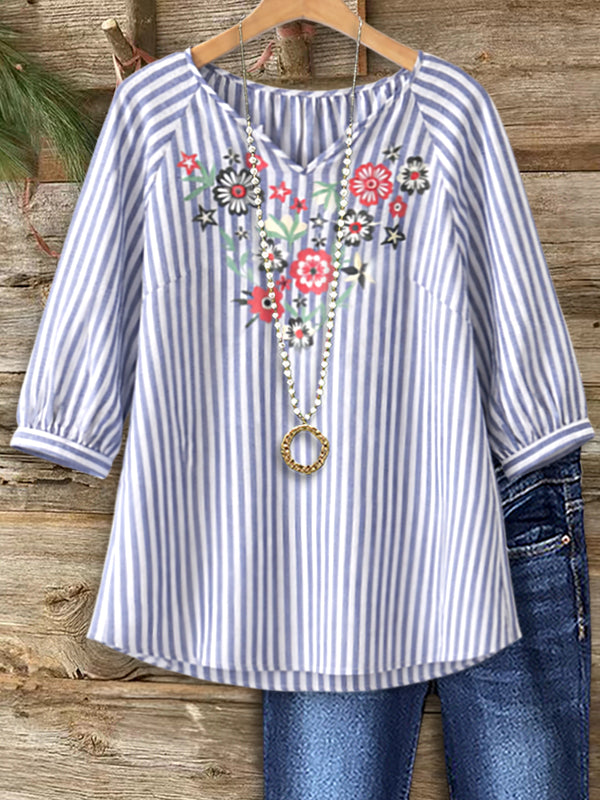 Blue White Striped Casual Blouse