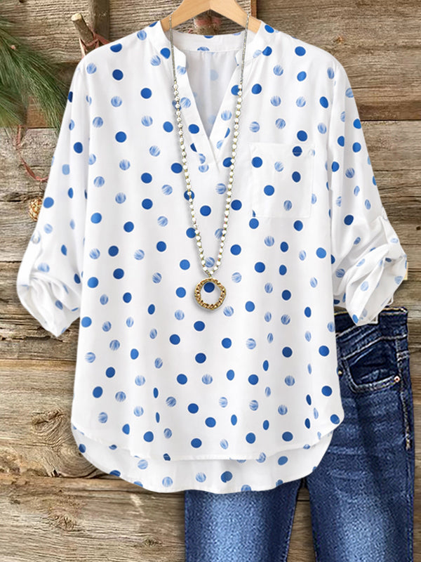Classic Charm Polka Dot V-Neck Blouse