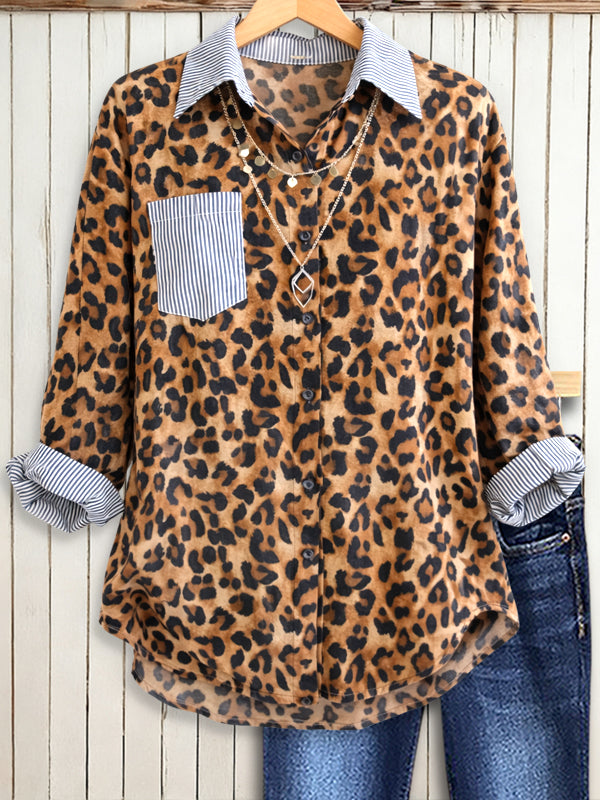 Leopard Patchwork Casual Blouse
